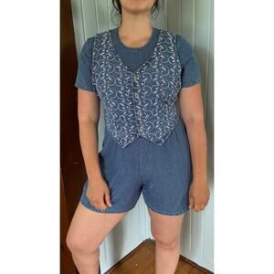 Vintage Alexandra Lee Romper with Tie-Back Embroidered Vest (10P)